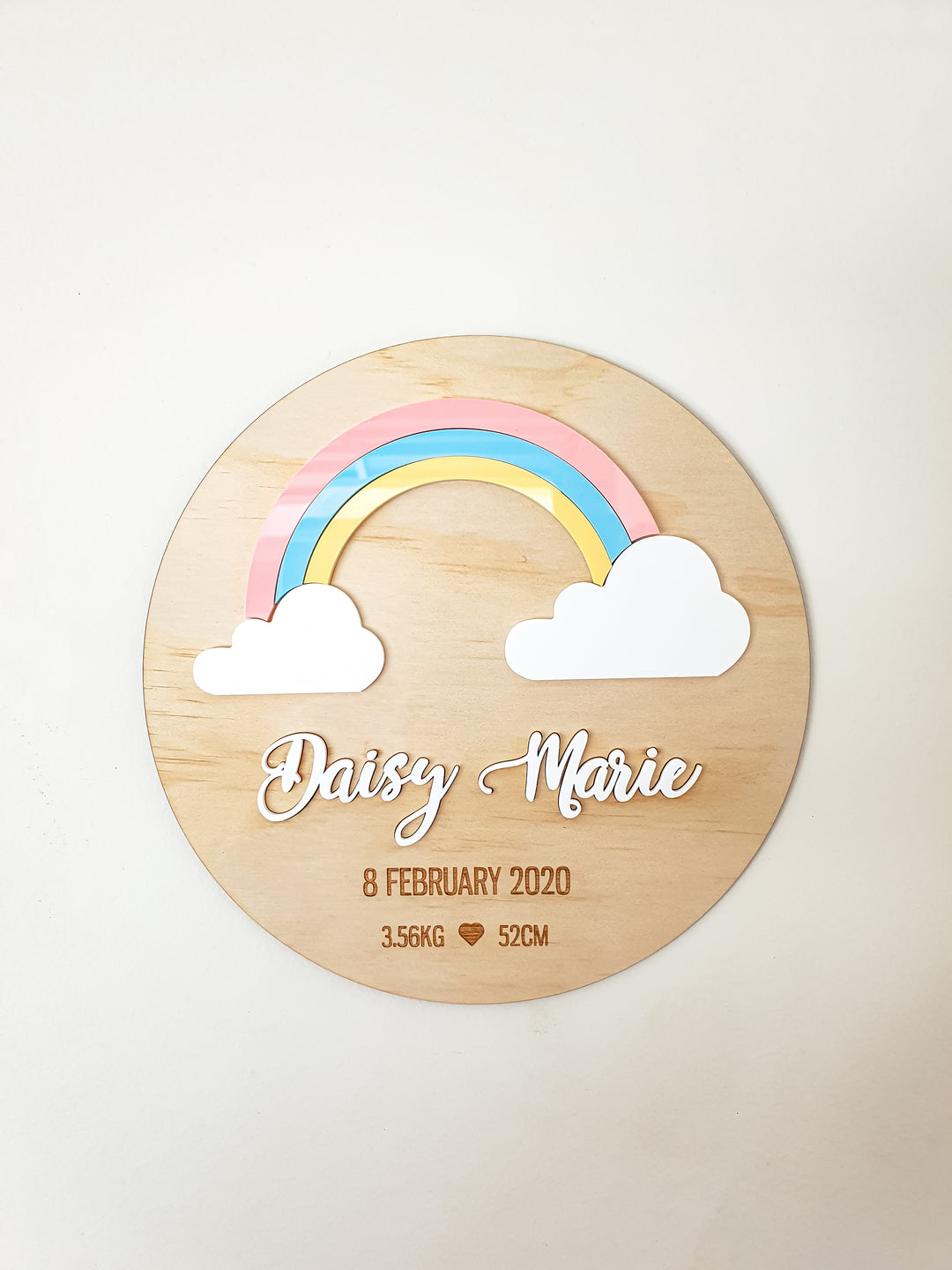 Pastel Rainbow Birth Details Plaque