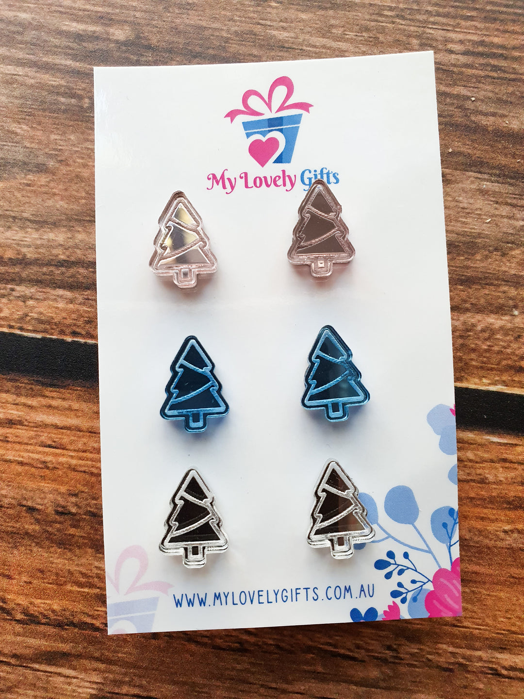 Mirror Christmas Tree Studs Set