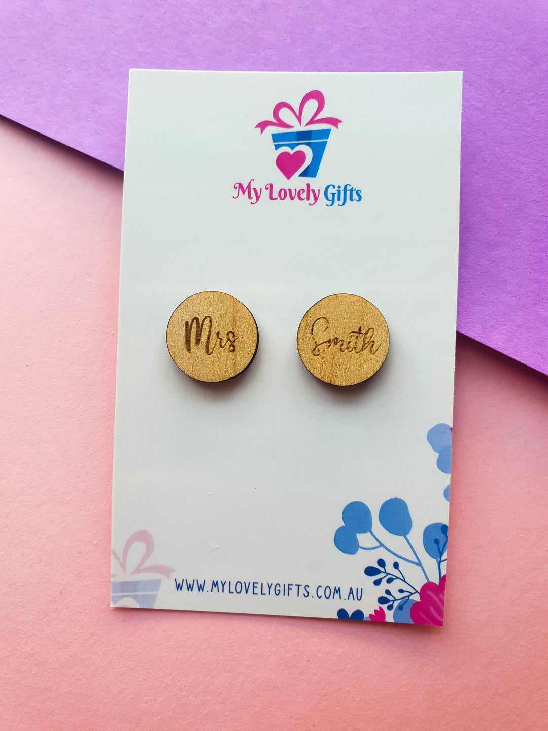 "Ava" Wooden Teacher Name Studs