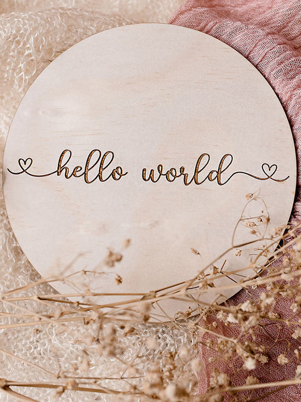Hello World Hearts Plaque (wood)