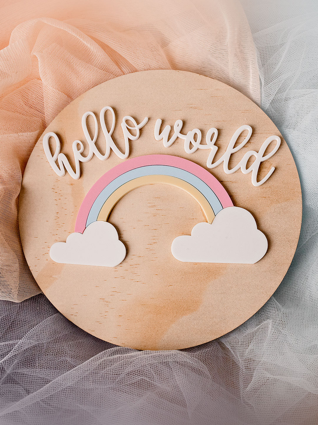 Hello World Pastel Rainbow Announcement Plaque