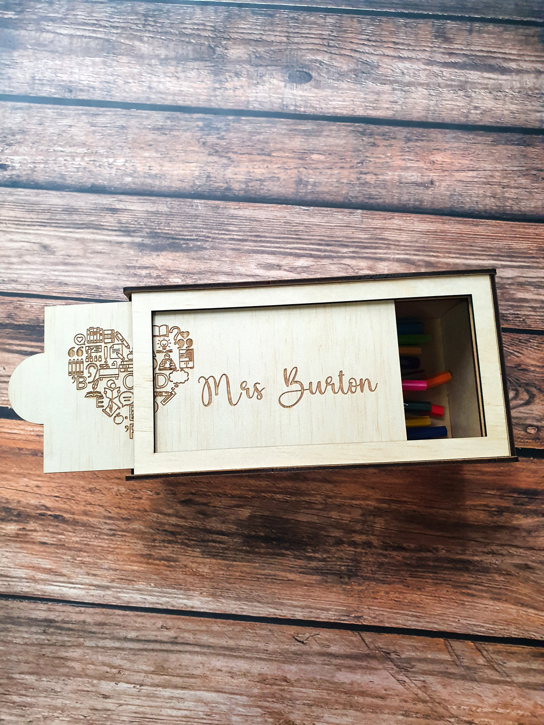 Teacher Heart Wooden Pencil Case