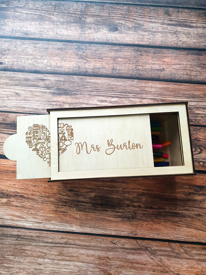Teacher Heart Wooden Pencil Case