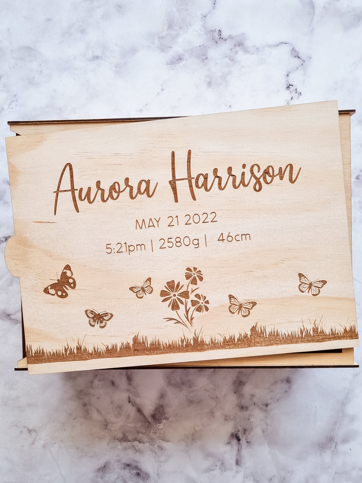 Birth Details Memory Box - Butterfly Garden