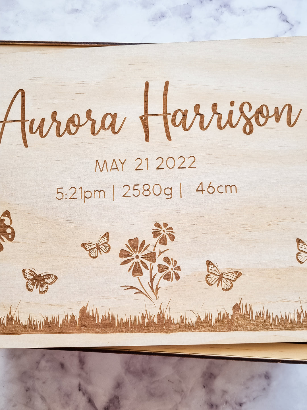 Birth Details Memory Box - Butterfly Garden