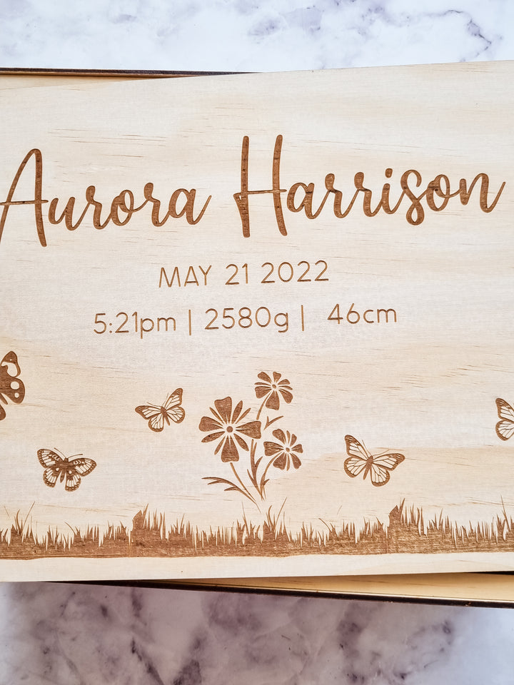 Birth Details Memory Box - Butterfly Garden